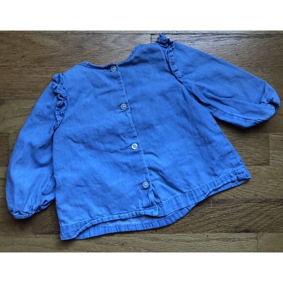 Baby Gap 6-12M Long Sleeve Light Denim Jean Ruffle Blouse Top - Picture 3 of 4